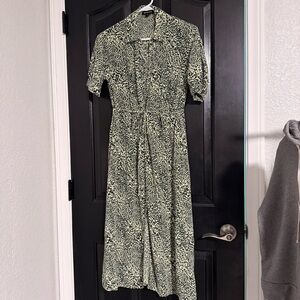 Whistles Green Leopard Print Button-Front Midi Shirt Dress